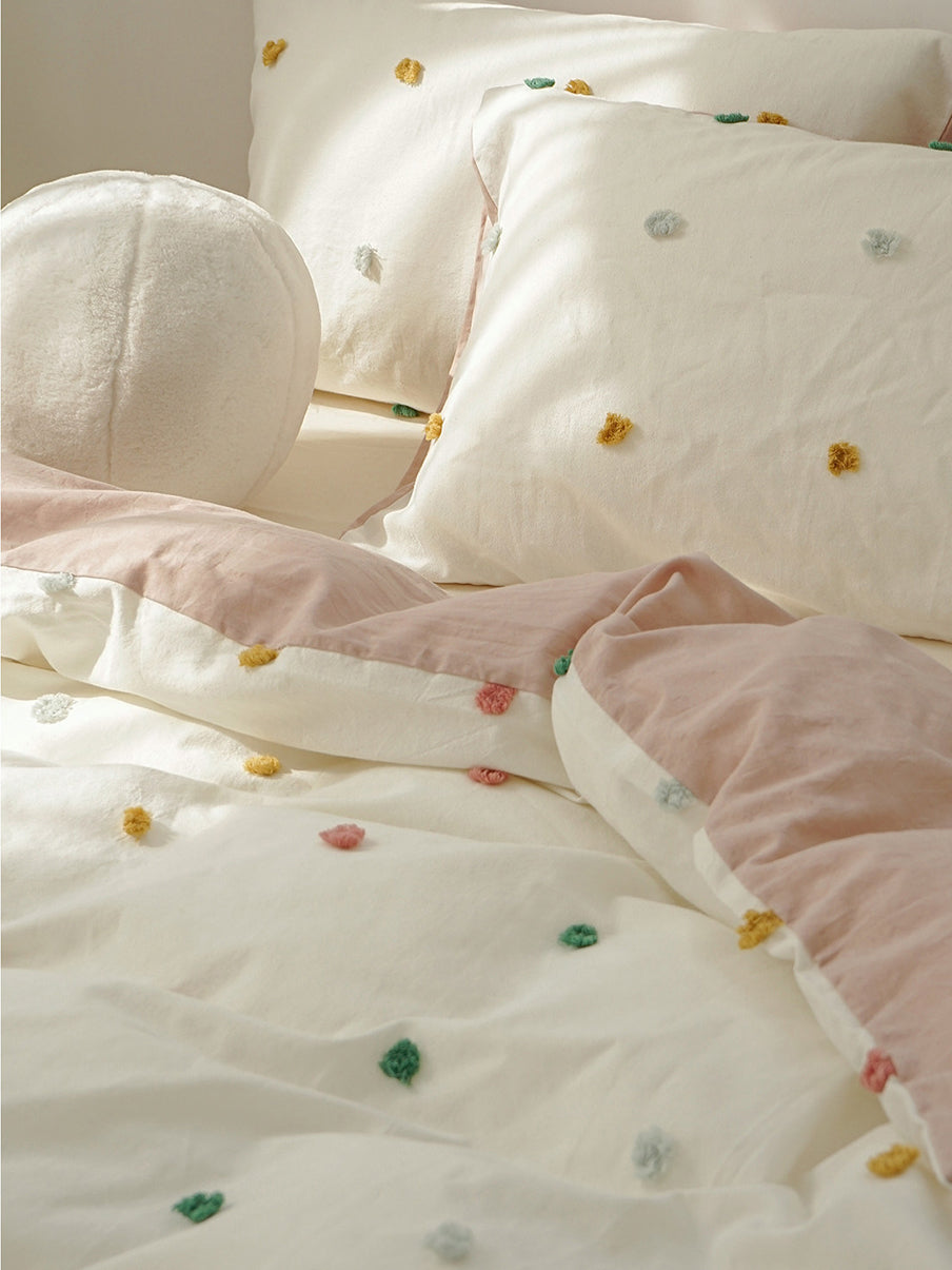 Textured Color Tufted Cotton Bedding Set
