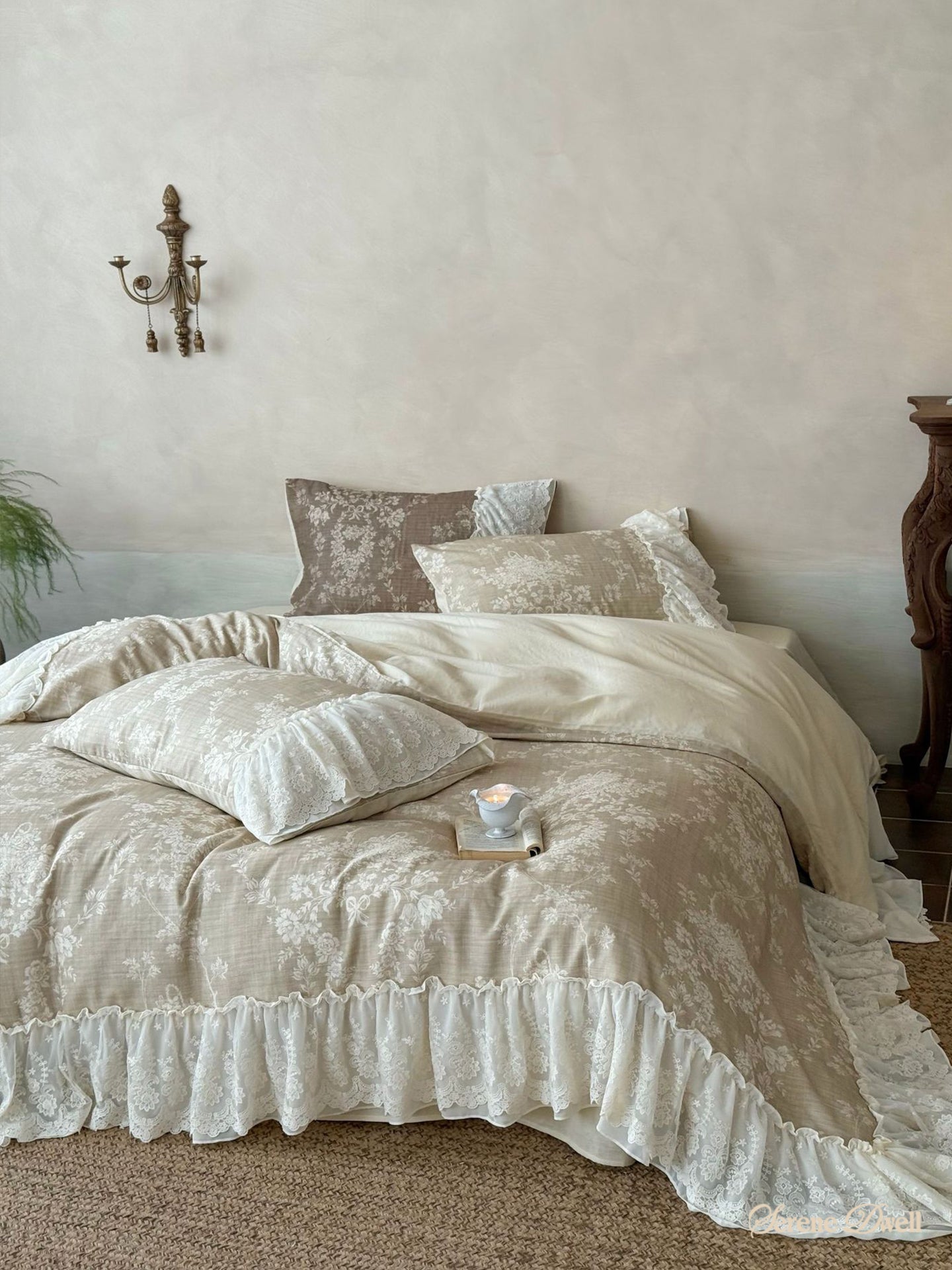 Lena Ruffle Lace Embroidered Bedding Set