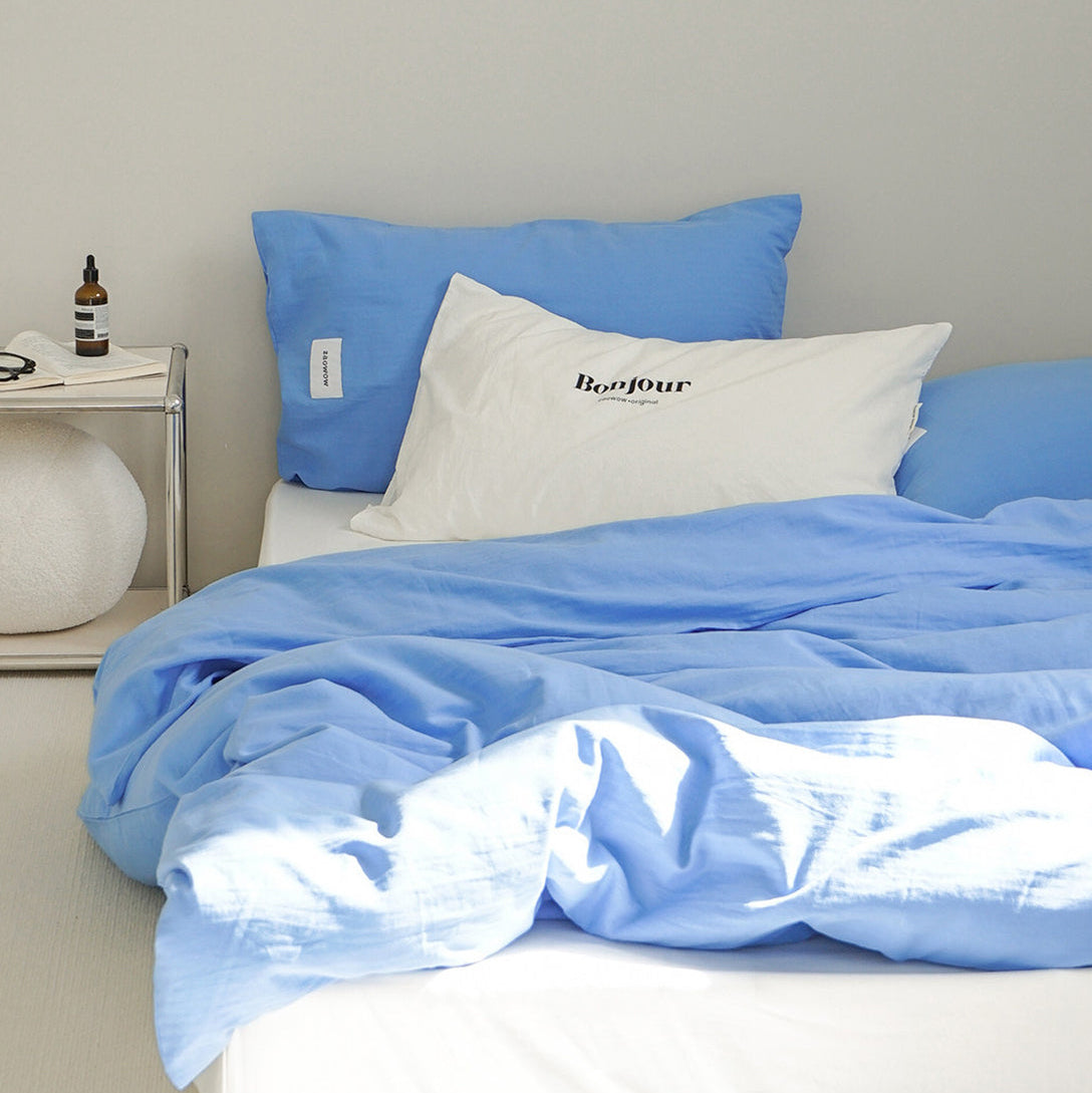 Textured German Blue Cotton Bedding Set