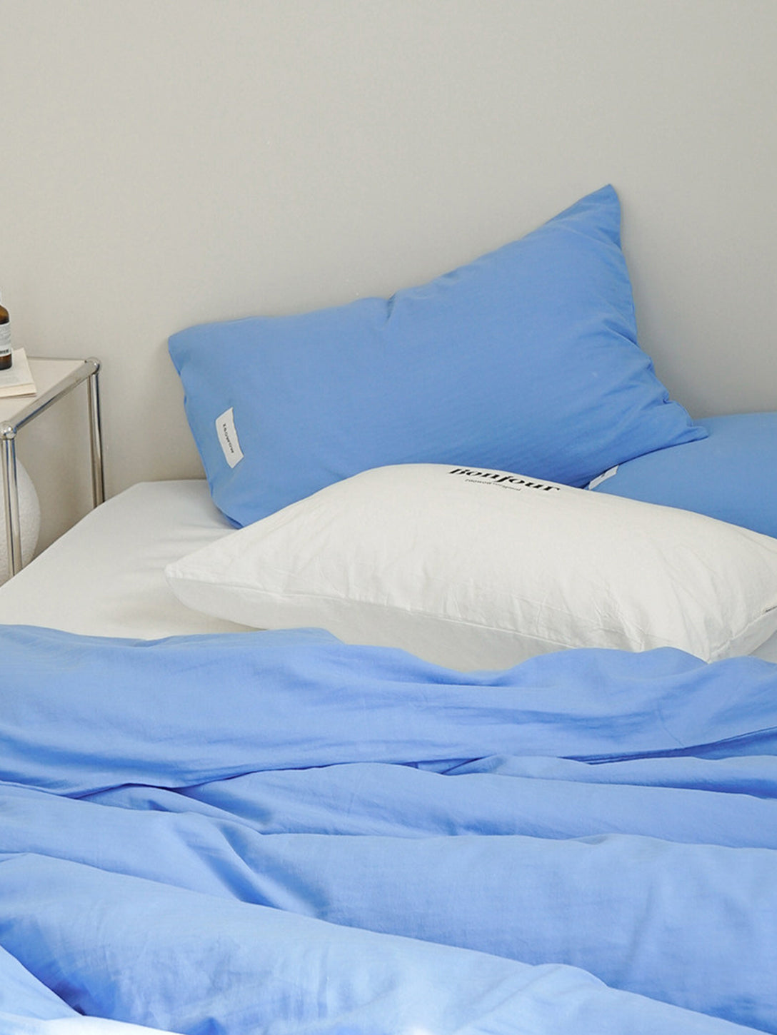 Textured German Blue Cotton Bedding Set