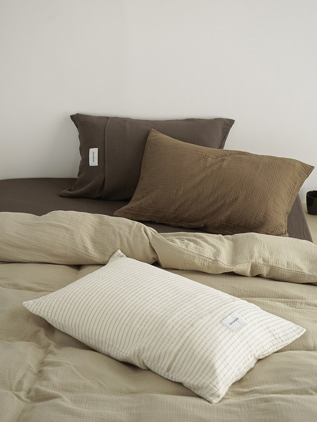 Brown Colorblock Double Gauze Bedding Set