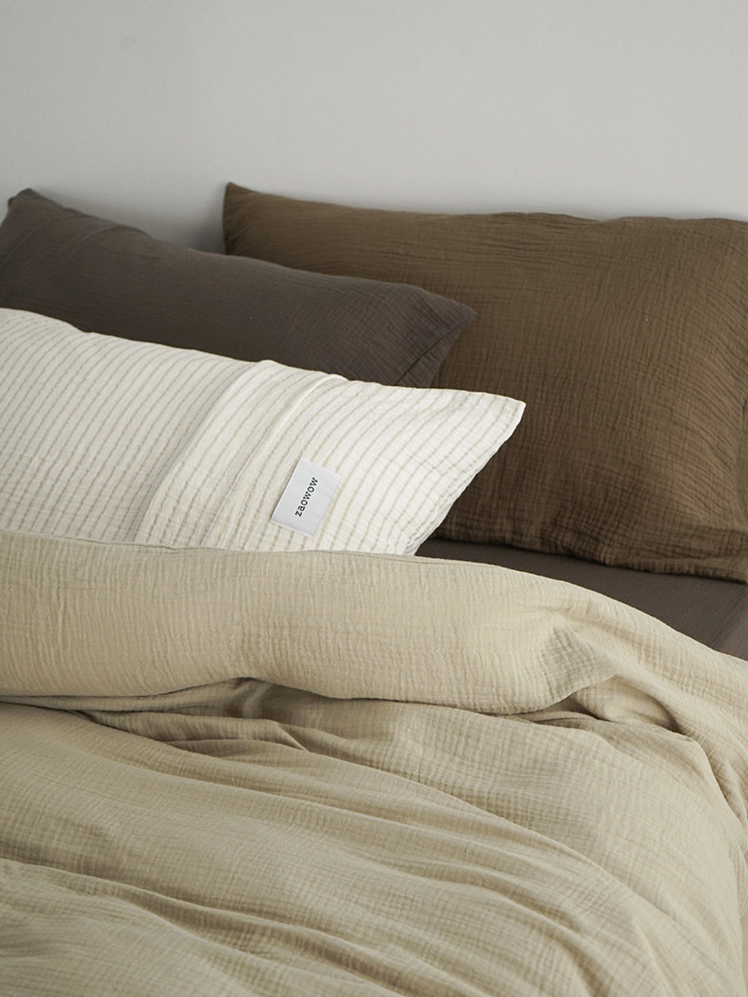 Brown Colorblock Double Gauze Bedding Set