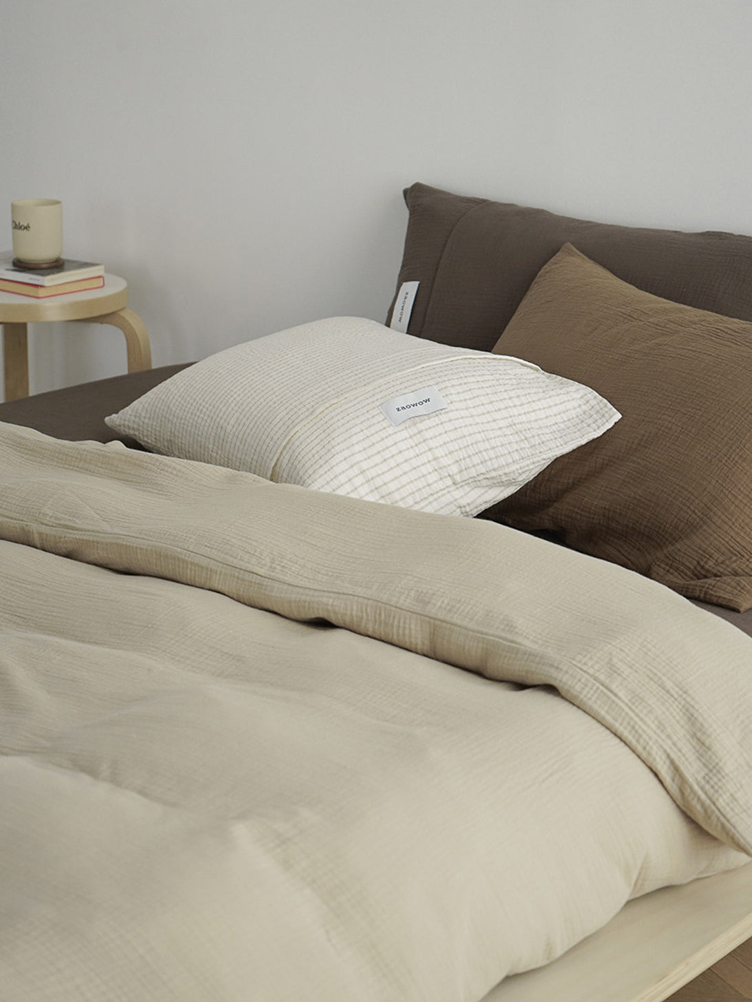 Brown Colorblock Double Gauze Bedding Set