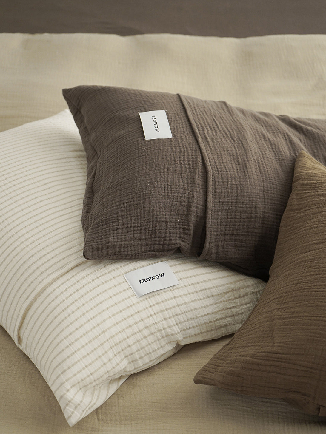 Brown Colorblock Double Gauze Bedding Set