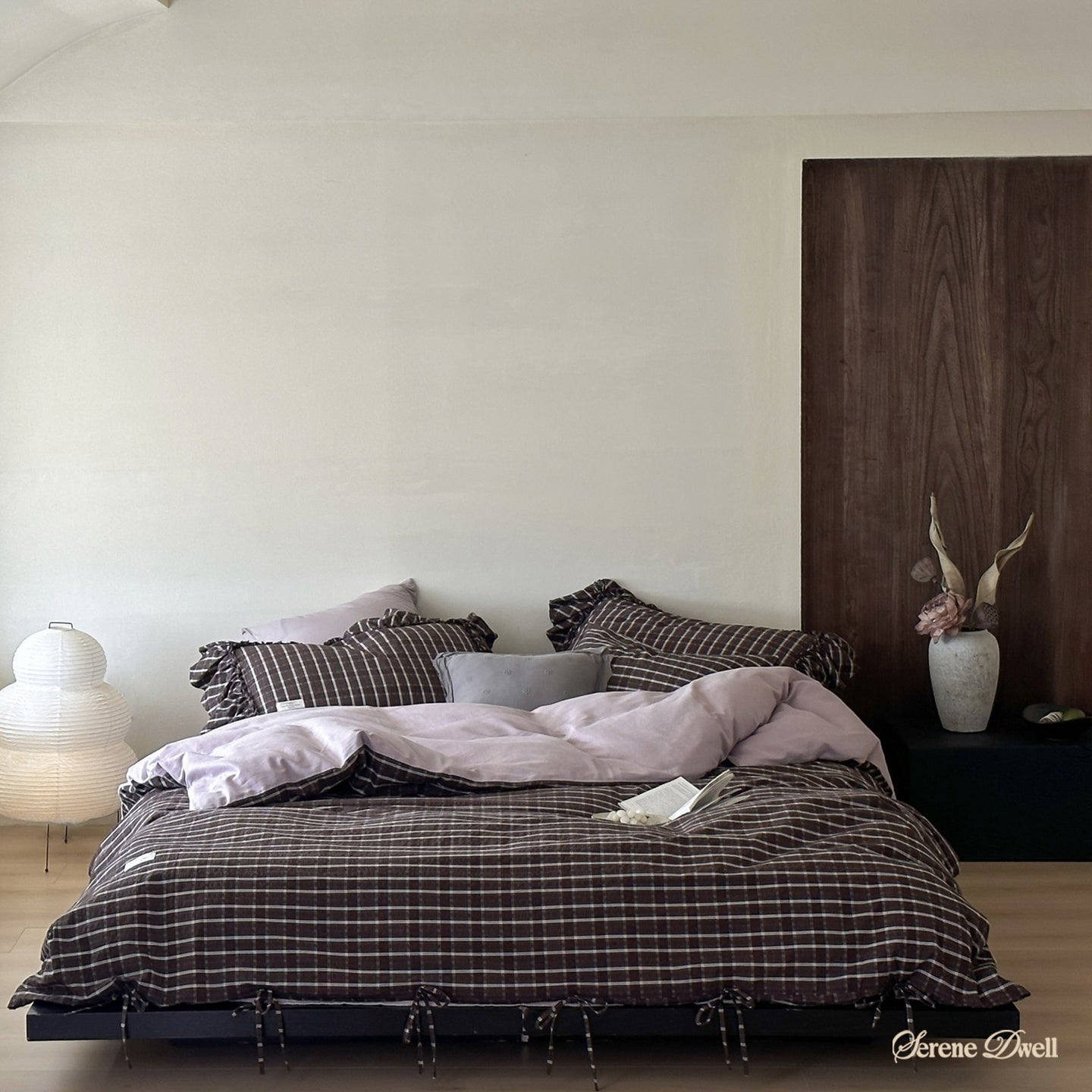 Mirabelle Jacquard Gingham Bedding Set / Purple Brown