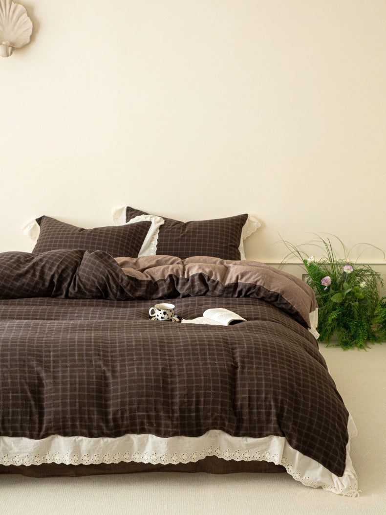 Felicity Gingham Lace Ruffle Bedding Set