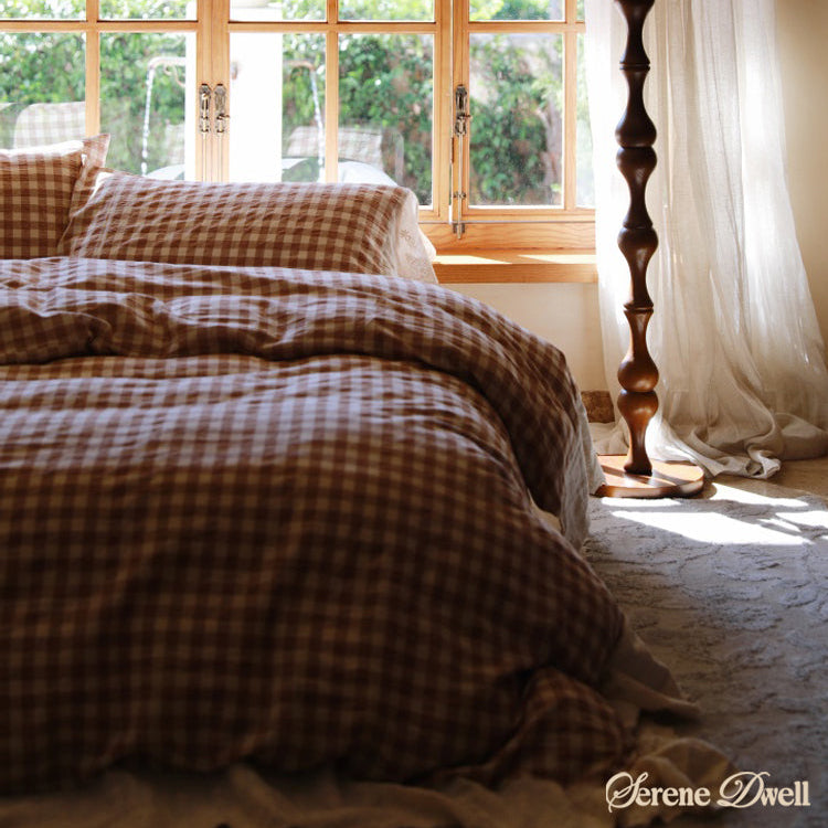 Marie Gingham Lace Ruffle Bedding Set