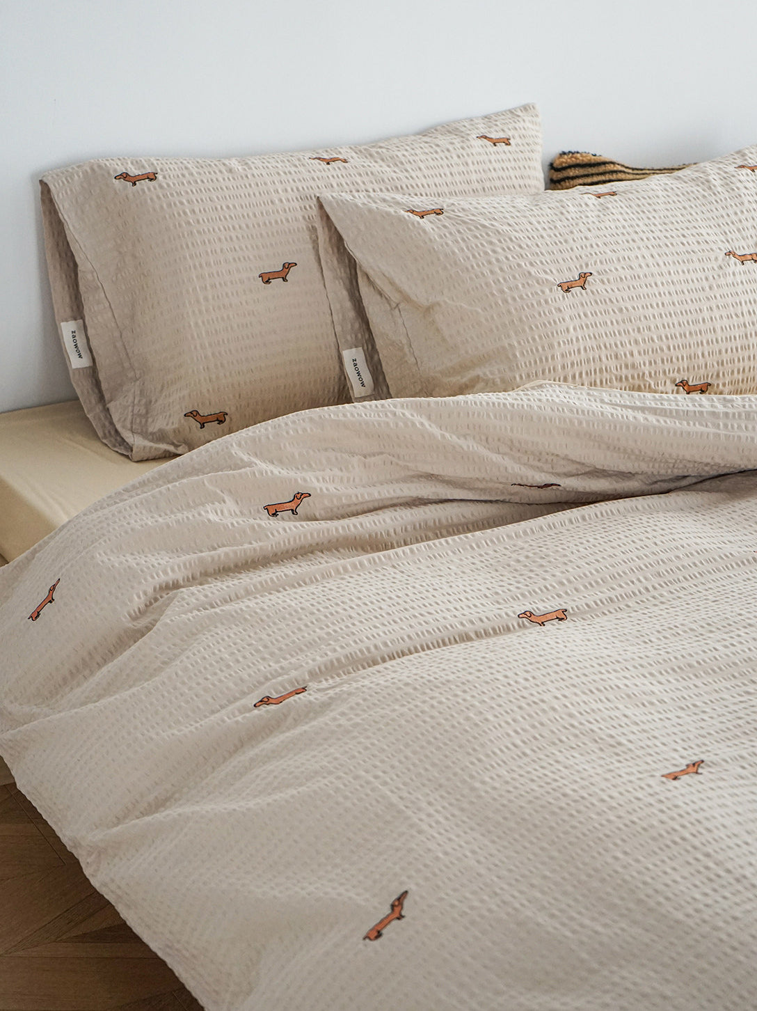 Embroidered Dachshund Seersucker Bedding Set