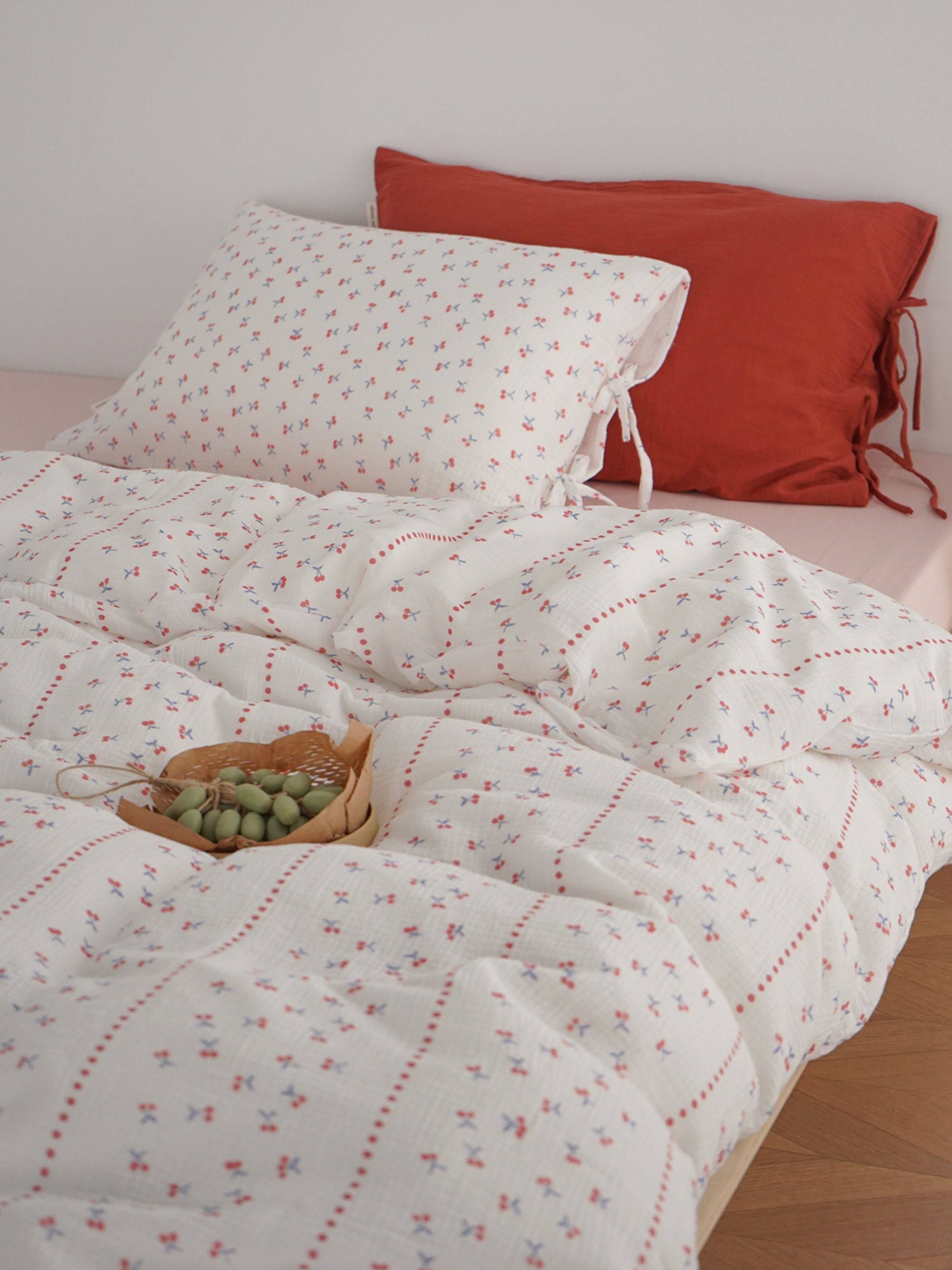Cherry Print Double Gauze Bedding Set
