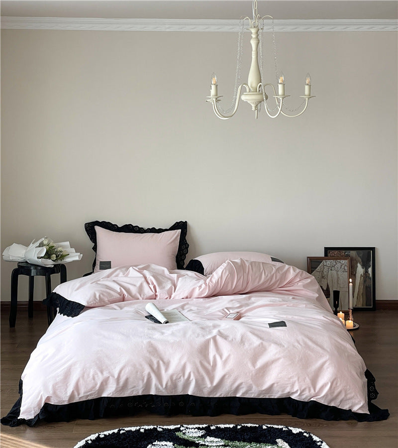 Strawberry Black Lace Ruffle Bedding Set