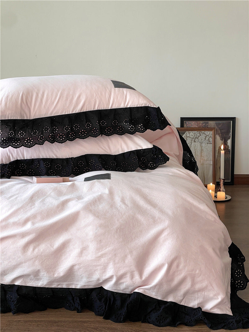Strawberry Black Lace Ruffle Bedding Set