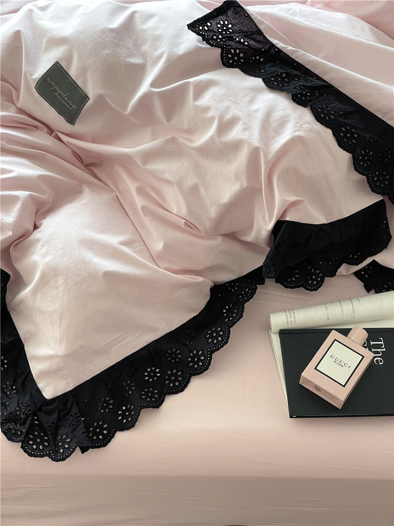 Strawberry Black Lace Ruffle Bedding Set