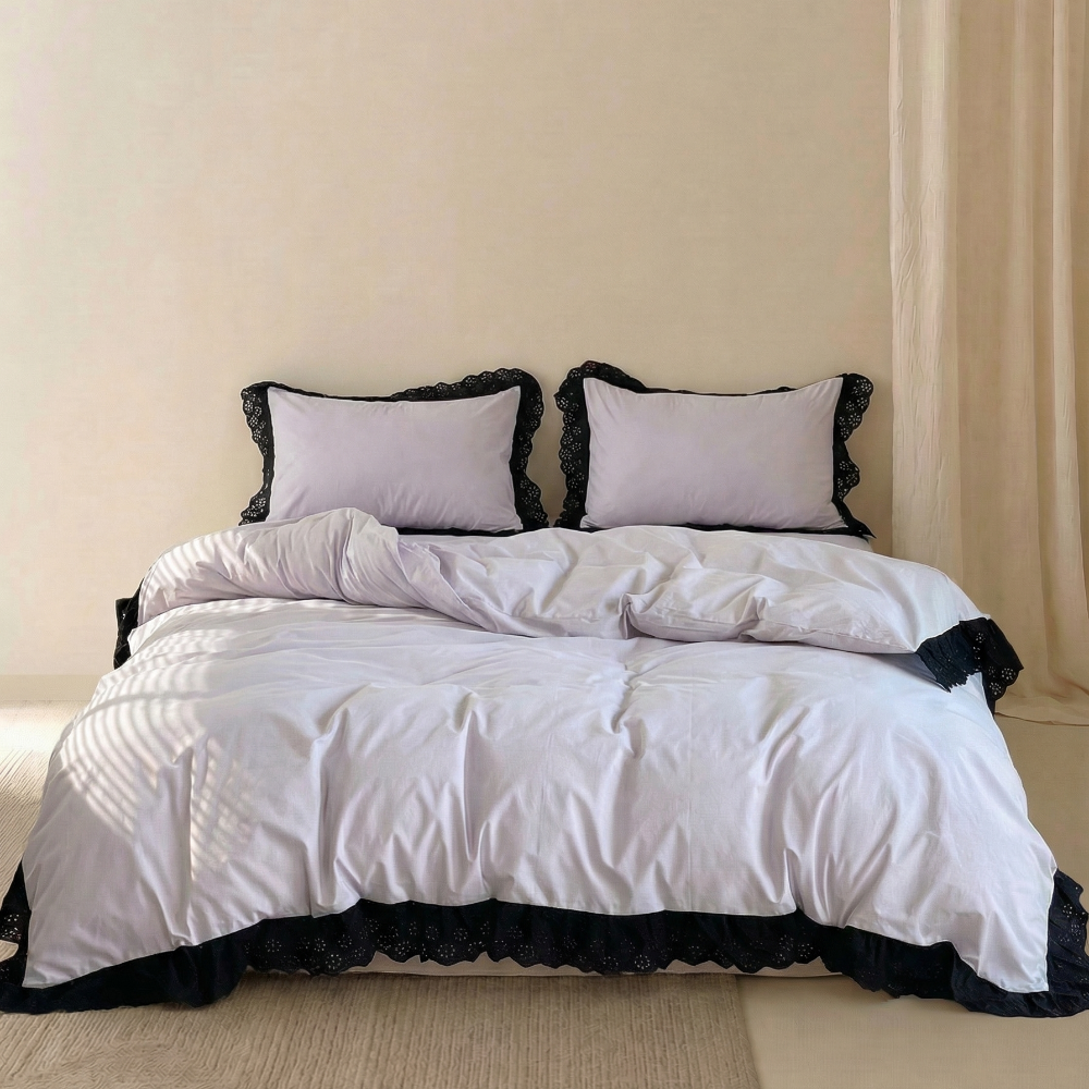 Strawberry Black Lace Ruffle Bedding Set