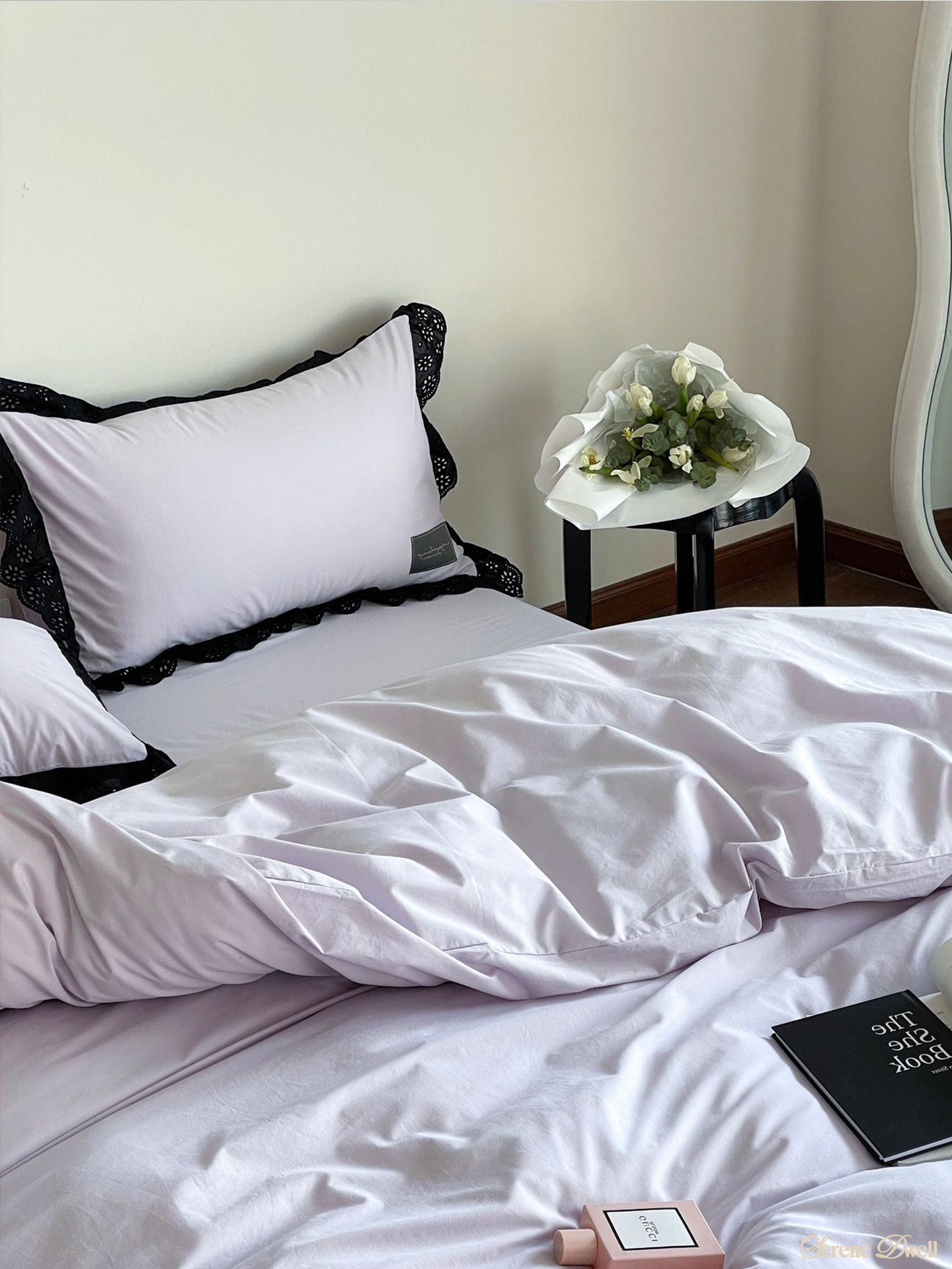 Strawberry Black Lace Ruffle Bedding Set