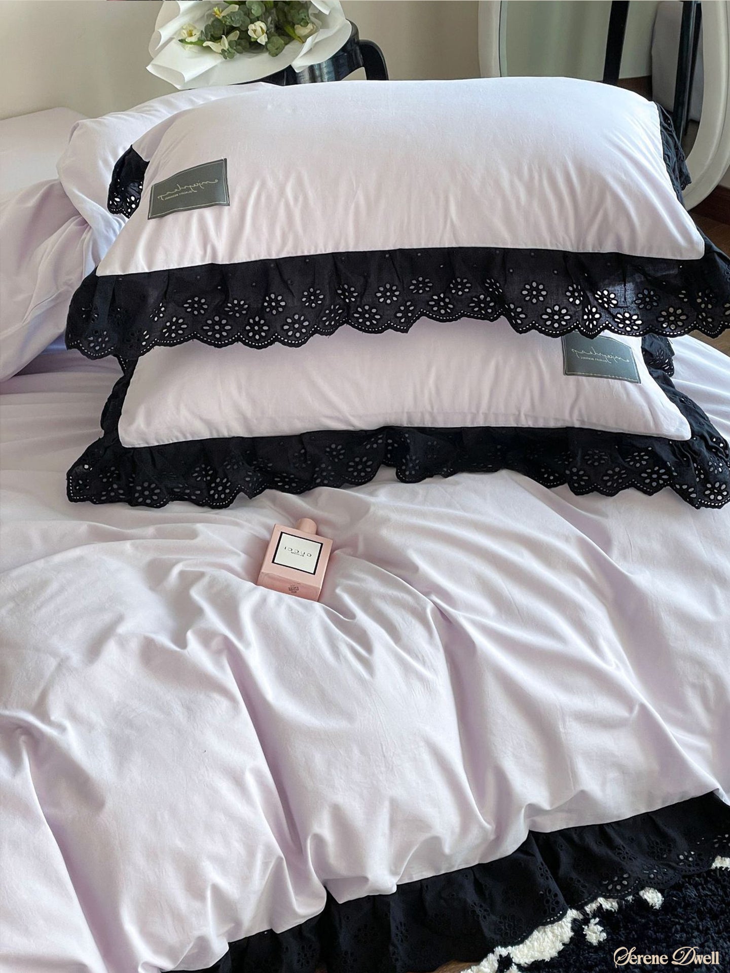 Strawberry Black Lace Ruffle Bedding Set