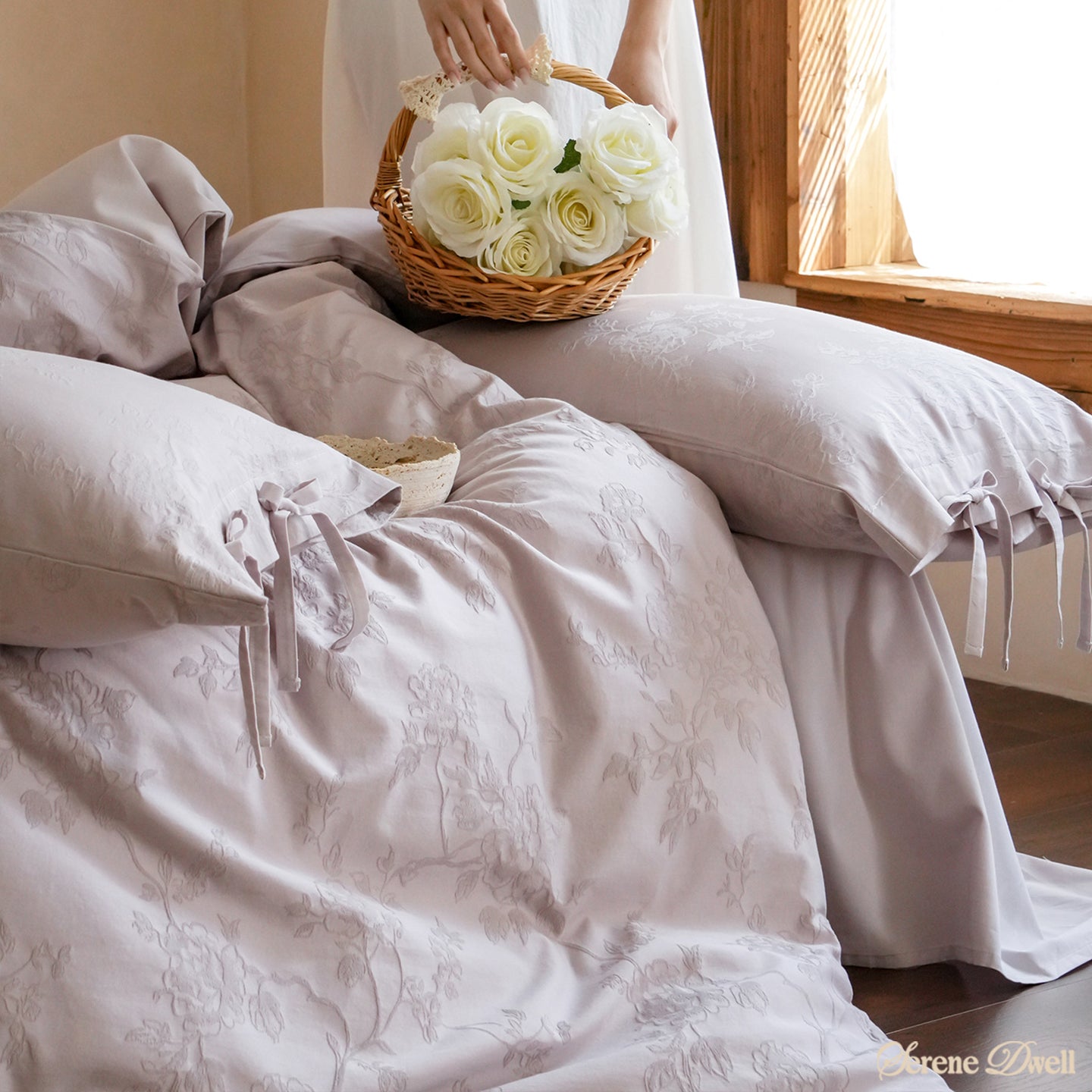 Liora Ribbon Bow Tied Floral Bedding Set