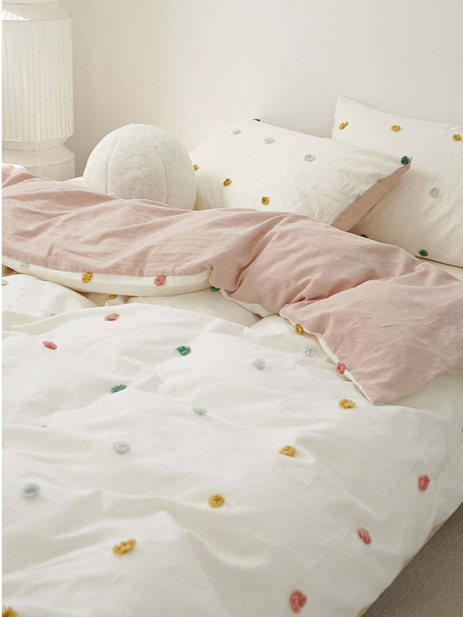 Textured Color Tufted Cotton Bedding Set