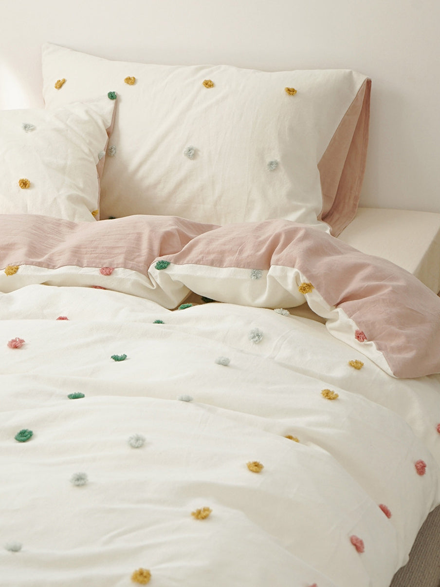 Textured Color Tufted Cotton Bedding Set