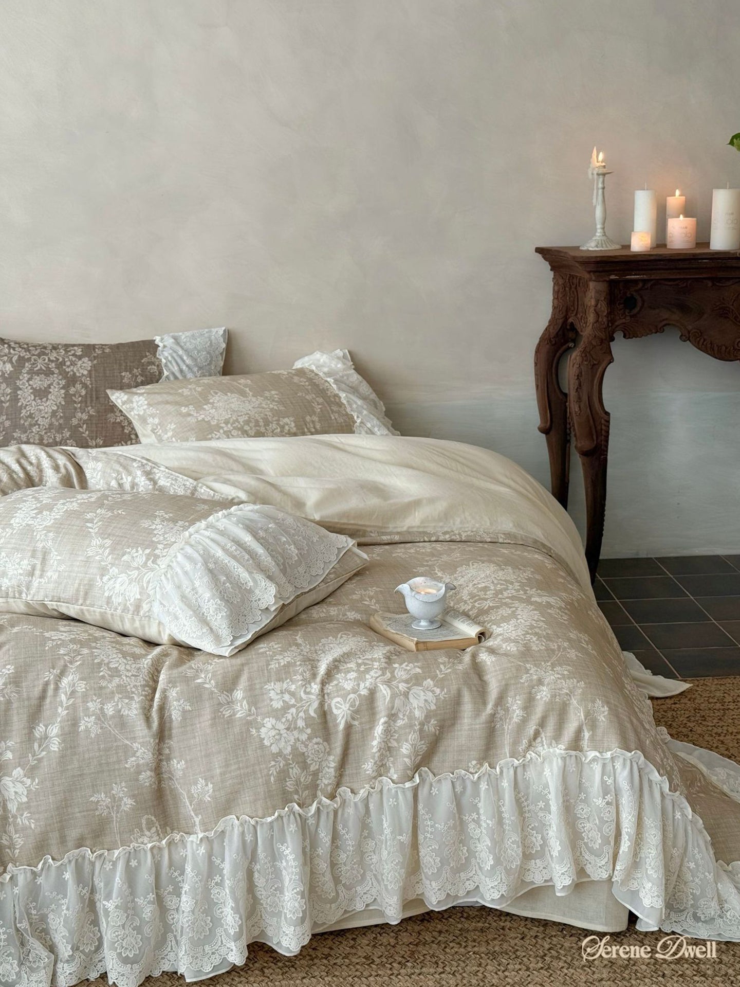 Lena Ruffle Lace Embroidered Bedding Set