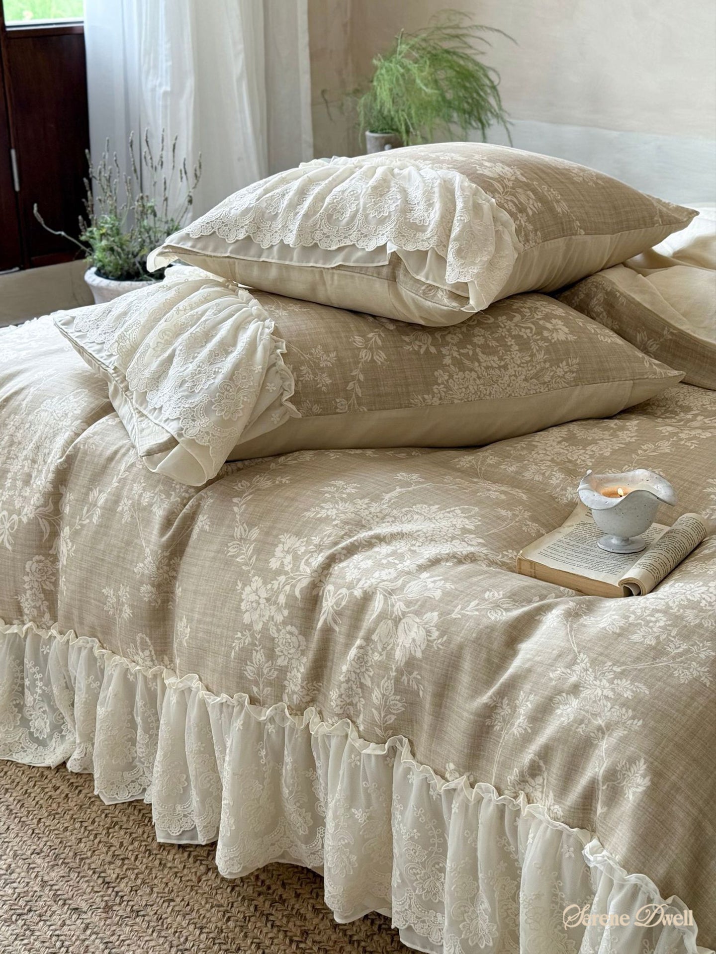 Lena Ruffle Lace Embroidered Bedding Set