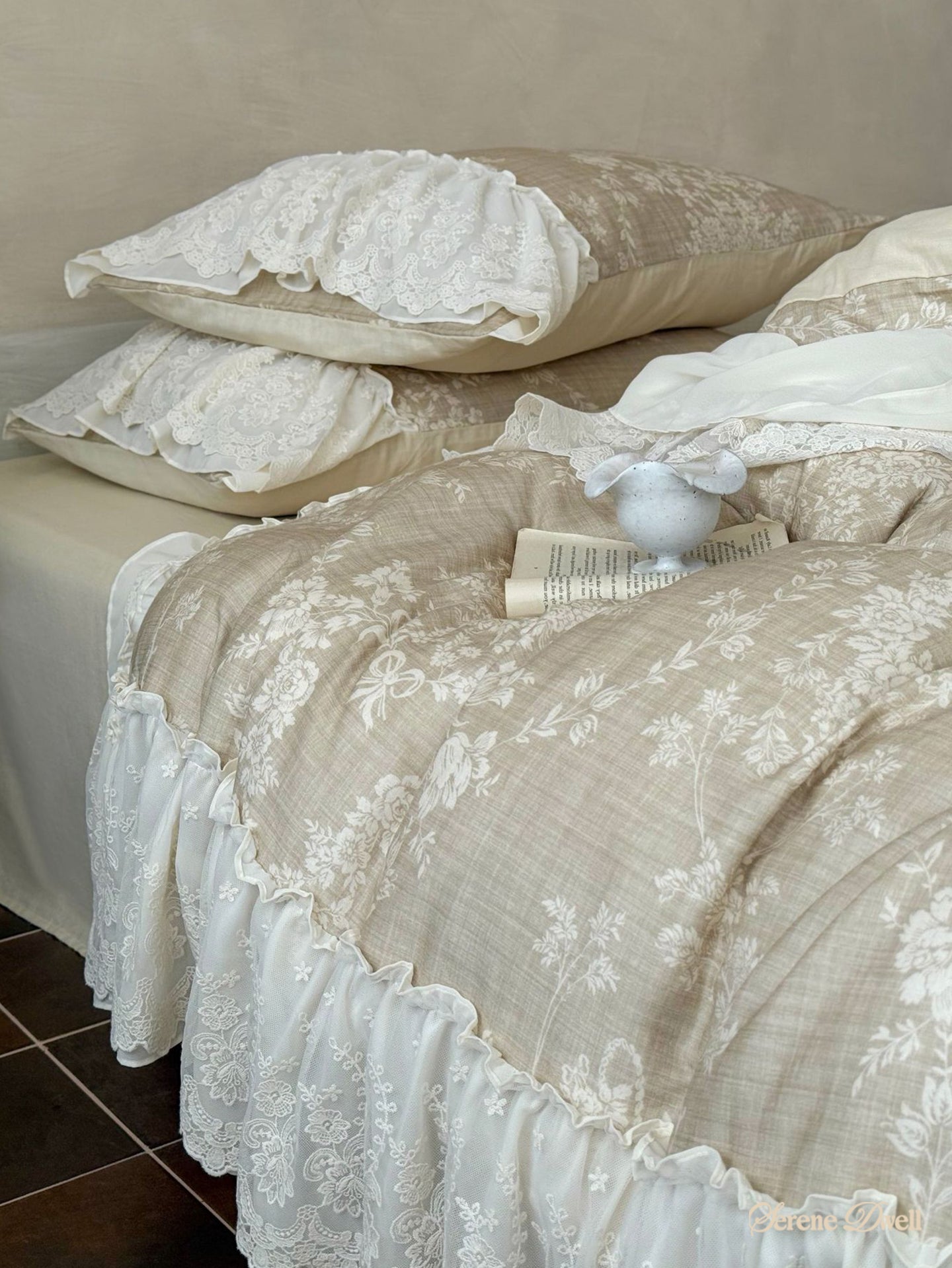 Lena Ruffle Lace Embroidered Bedding Set