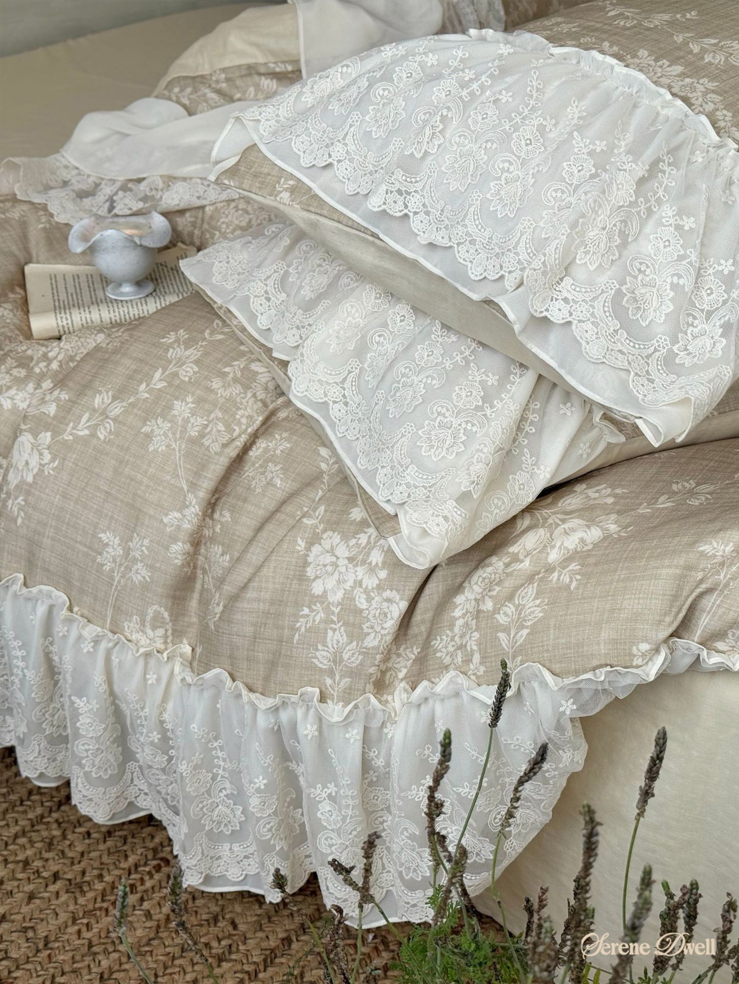 Lena Ruffle Lace Embroidered Bedding Set