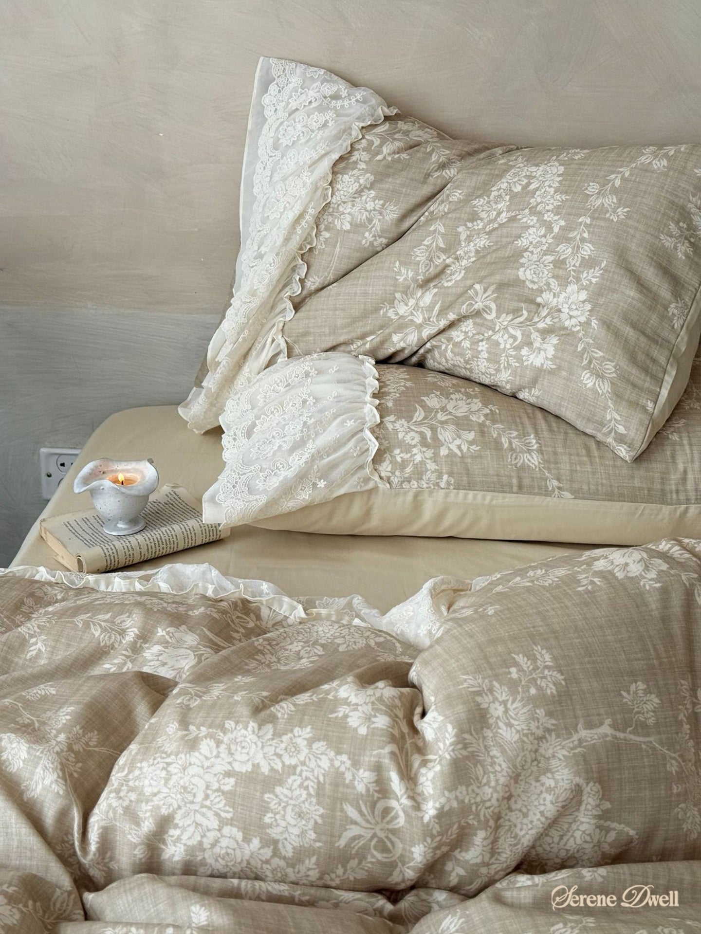Lena Ruffle Lace Embroidered Bedding Set