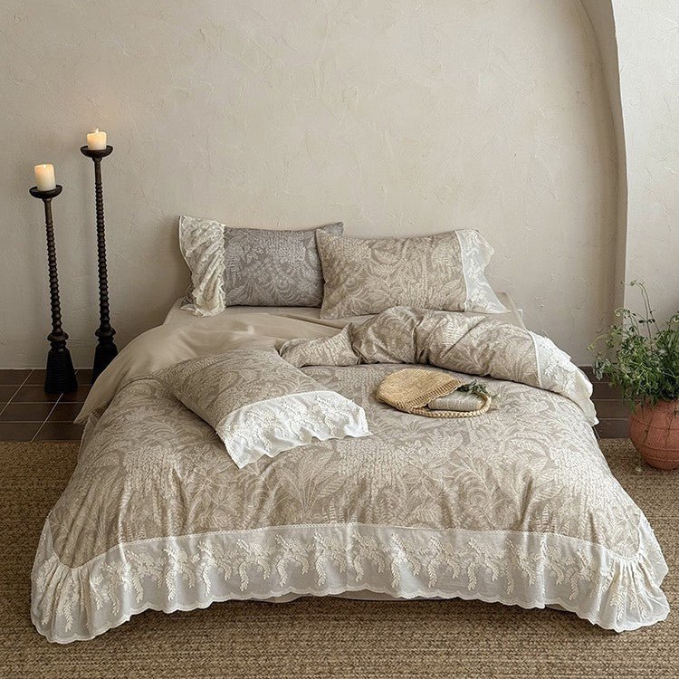 Lena Ruffle Lace Embroidered Bedding Set