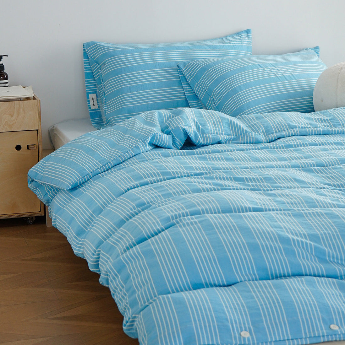 Blue Stripe Sateen Cotton Bedding Set