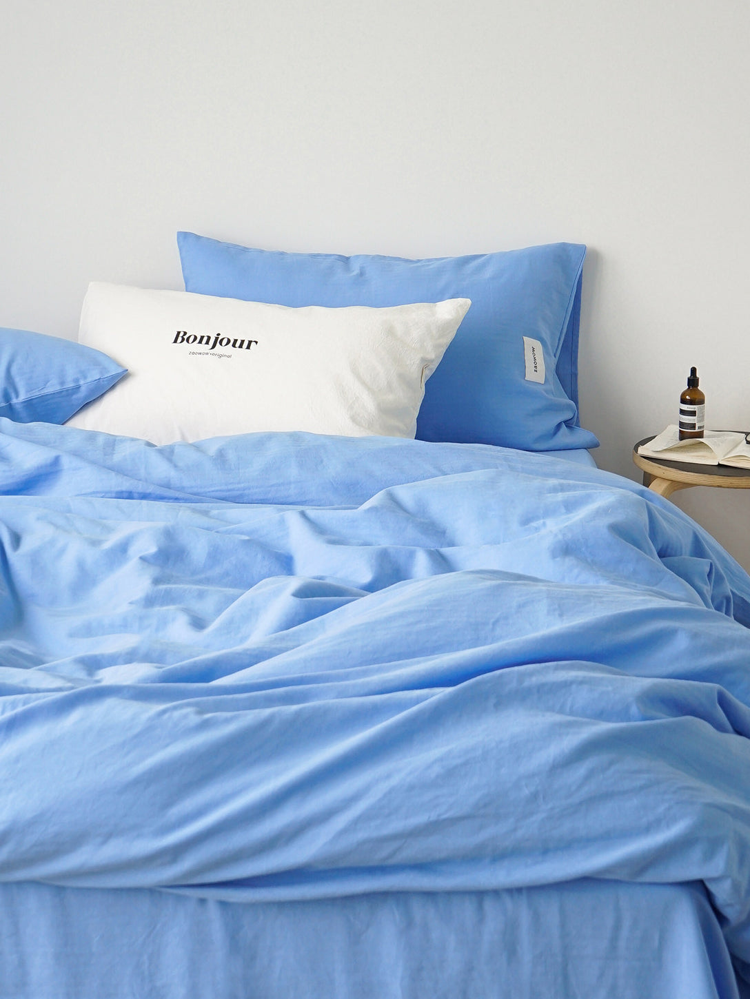 Textured German Blue Cotton Bedding Set