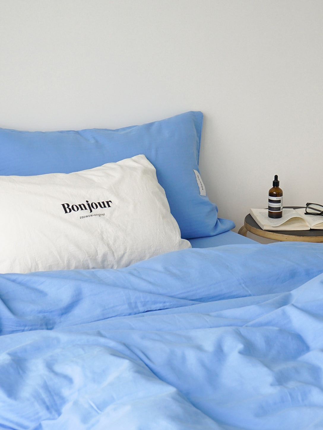 Textured German Blue Cotton Bedding Set
