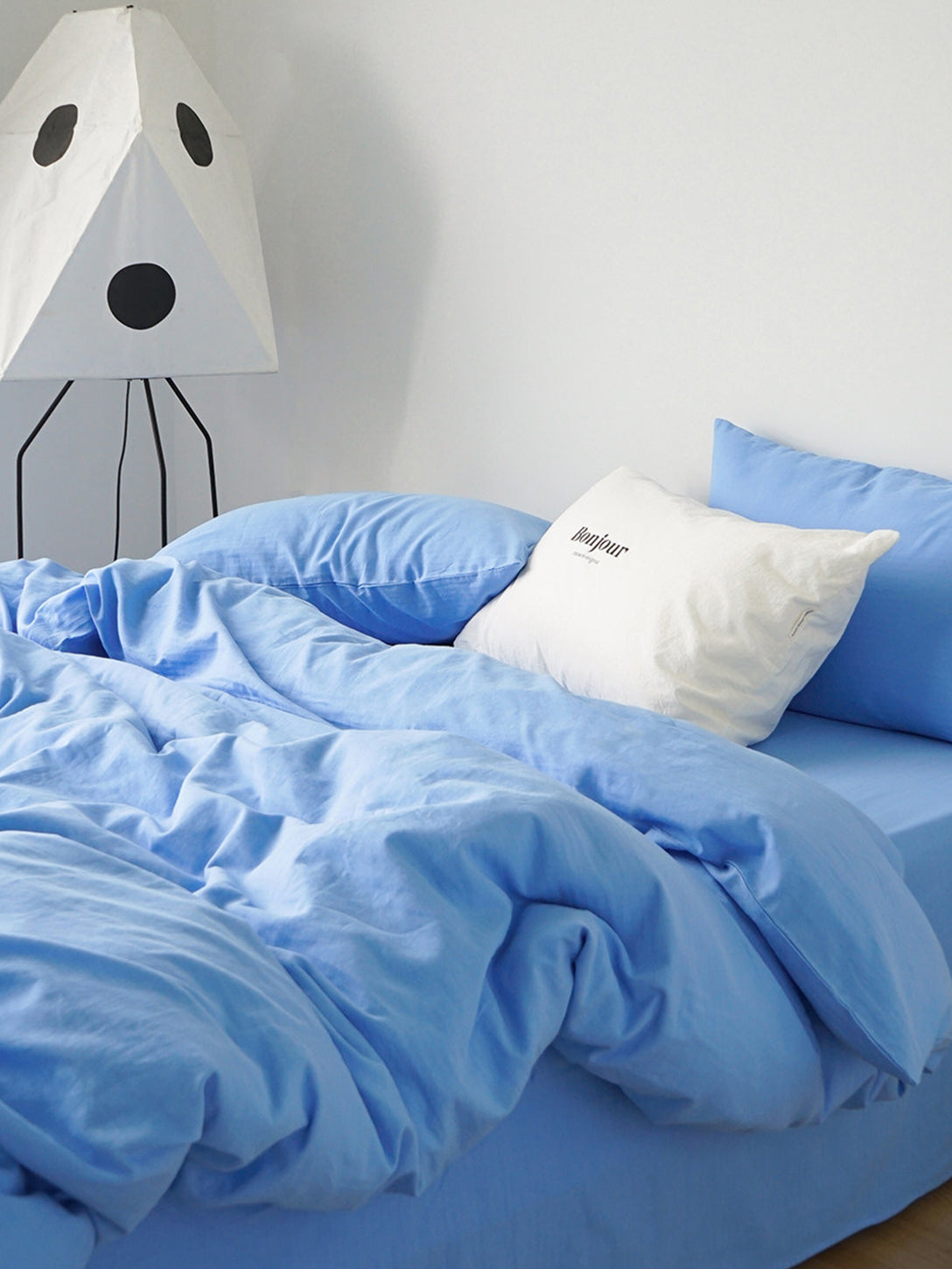 Textured German Blue Cotton Bedding Set