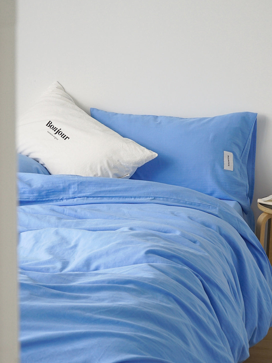 Textured German Blue Cotton Bedding Set