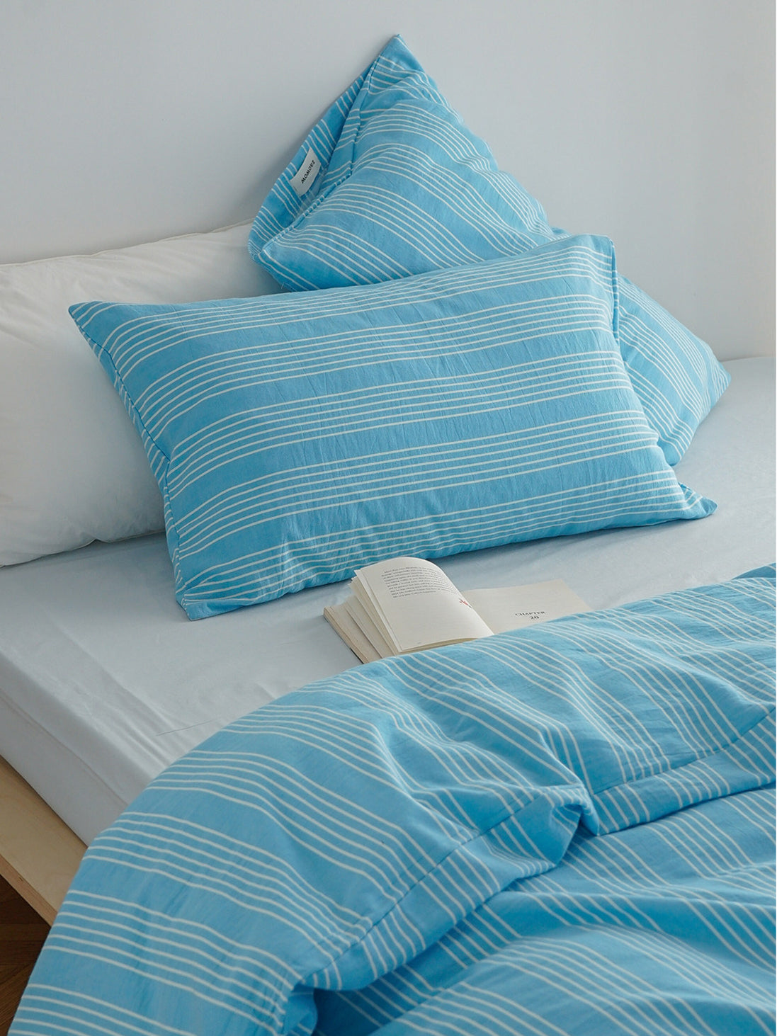 Blue Stripe Sateen Cotton Bedding Set