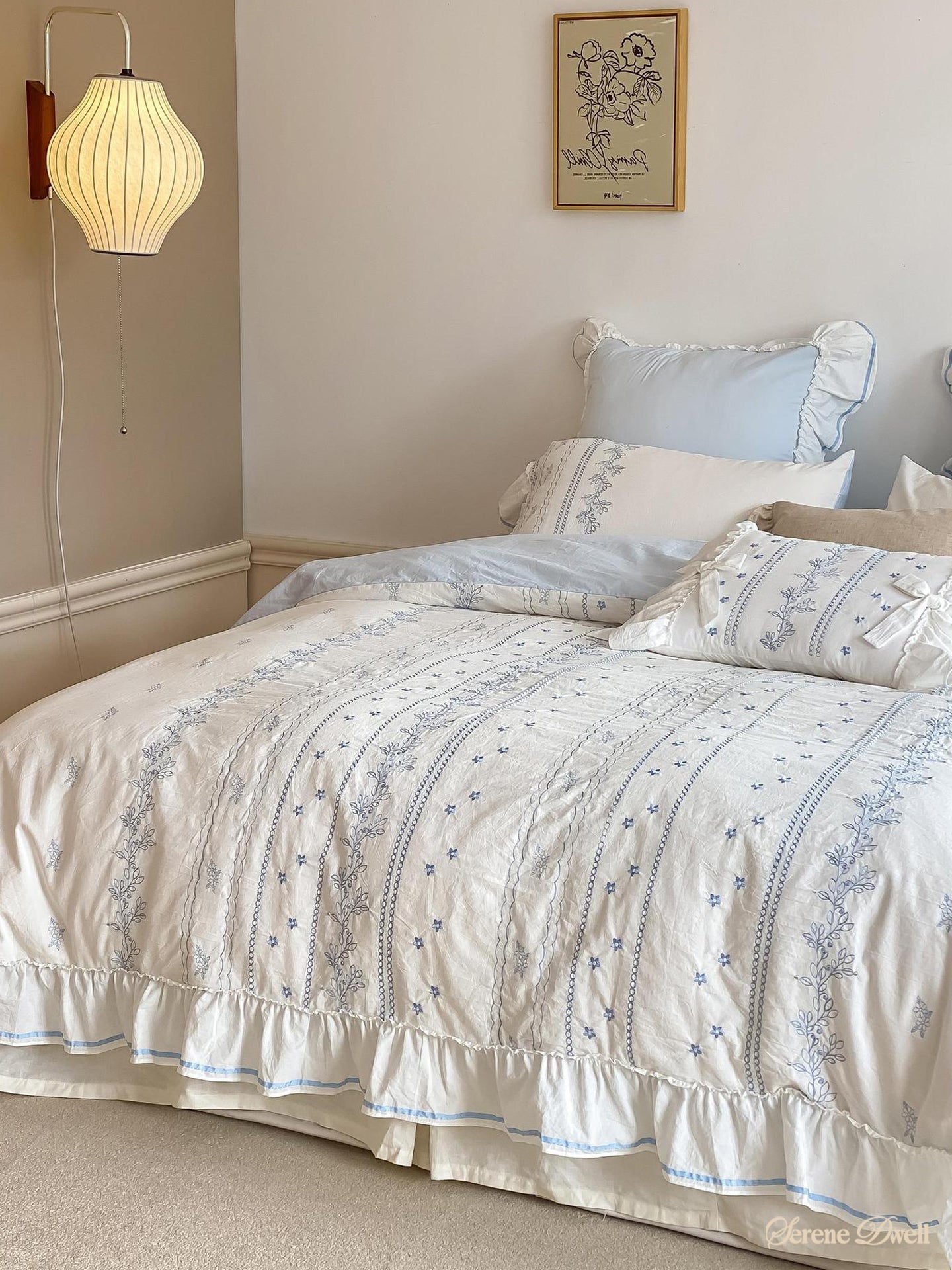 Embroidered French Lace Ruffle Bedding Set