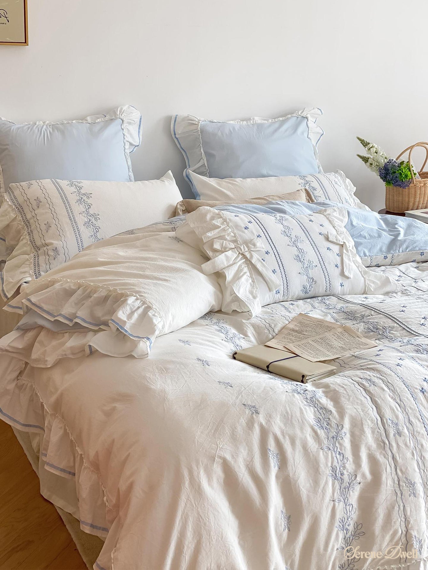 Embroidered French Lace Ruffle Bedding Set