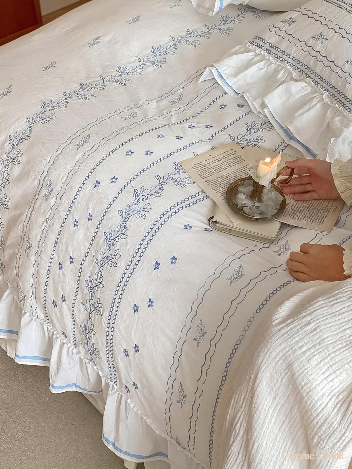 Embroidered French Lace Ruffle Bedding Set