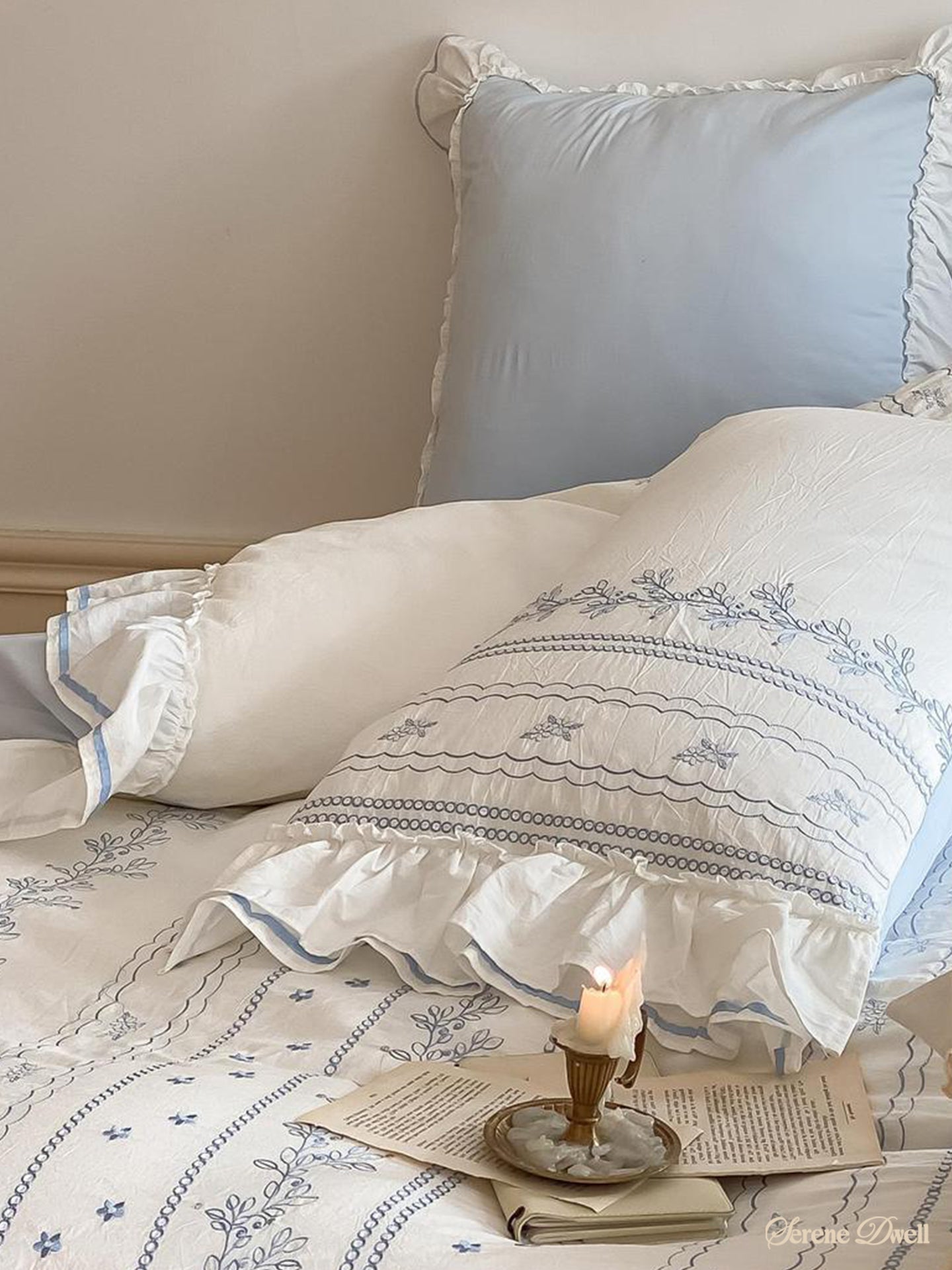 Embroidered French Lace Ruffle Bedding Set