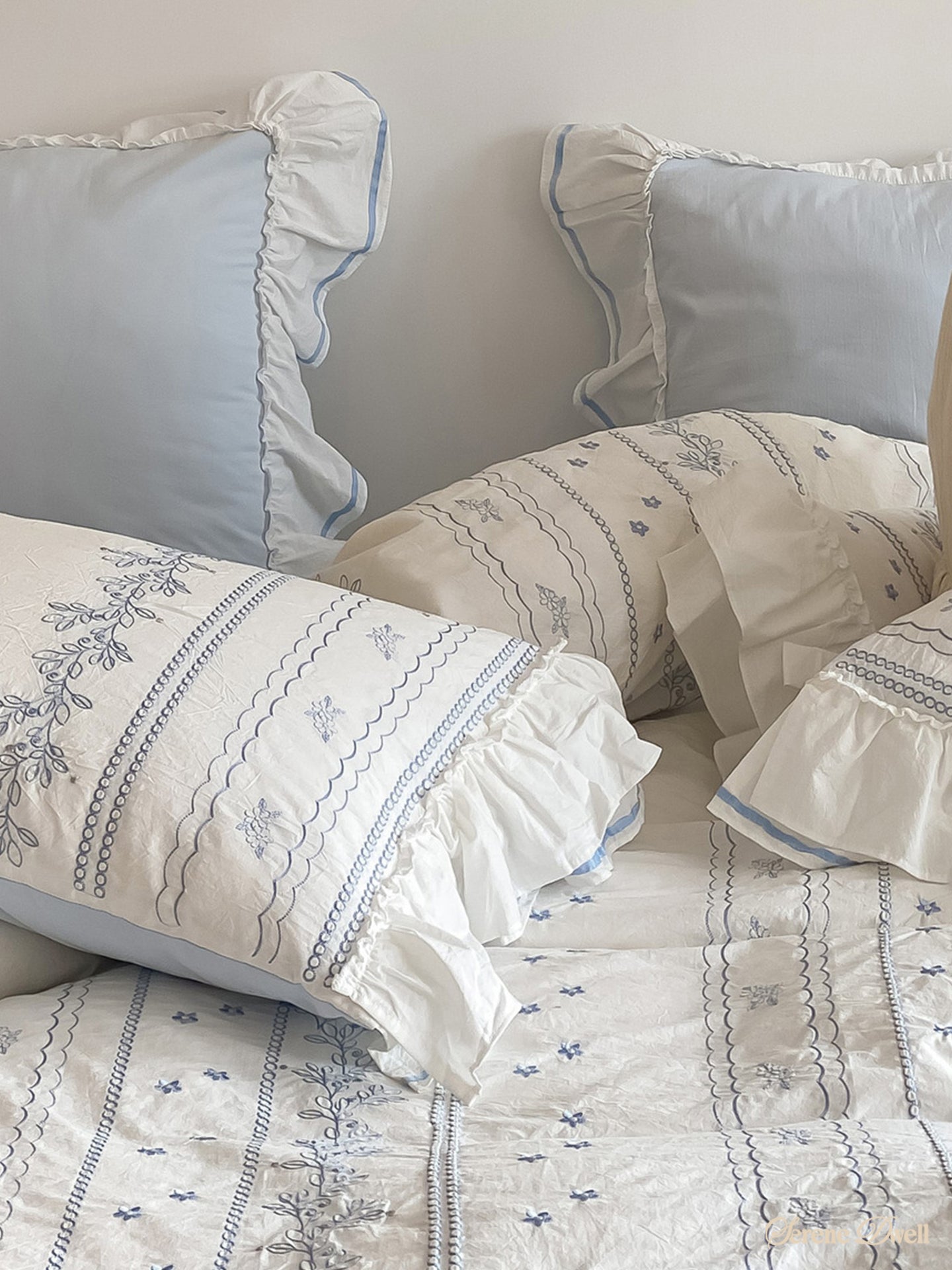 Embroidered French Lace Ruffle Bedding Set