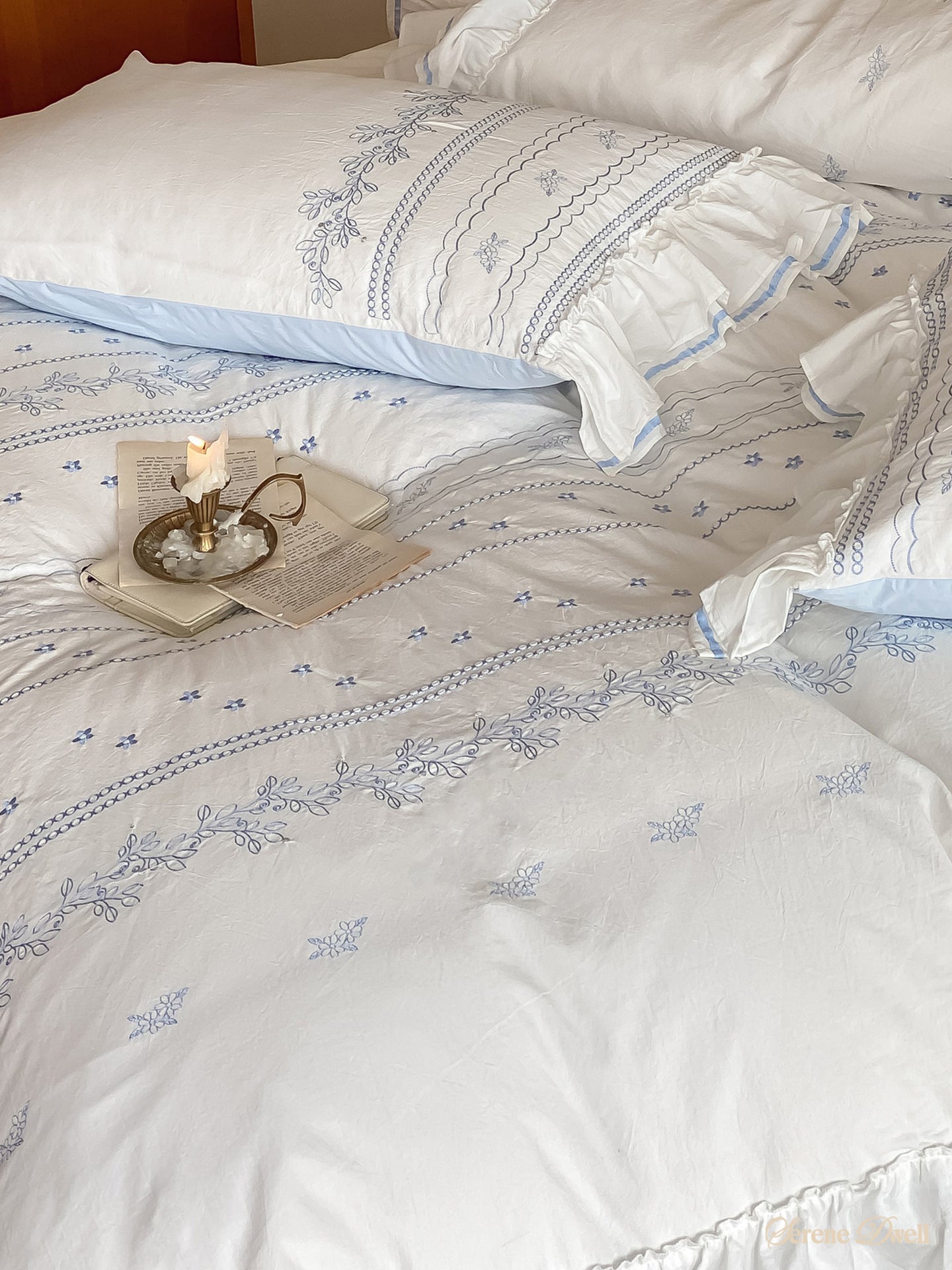 Embroidered French Lace Ruffle Bedding Set
