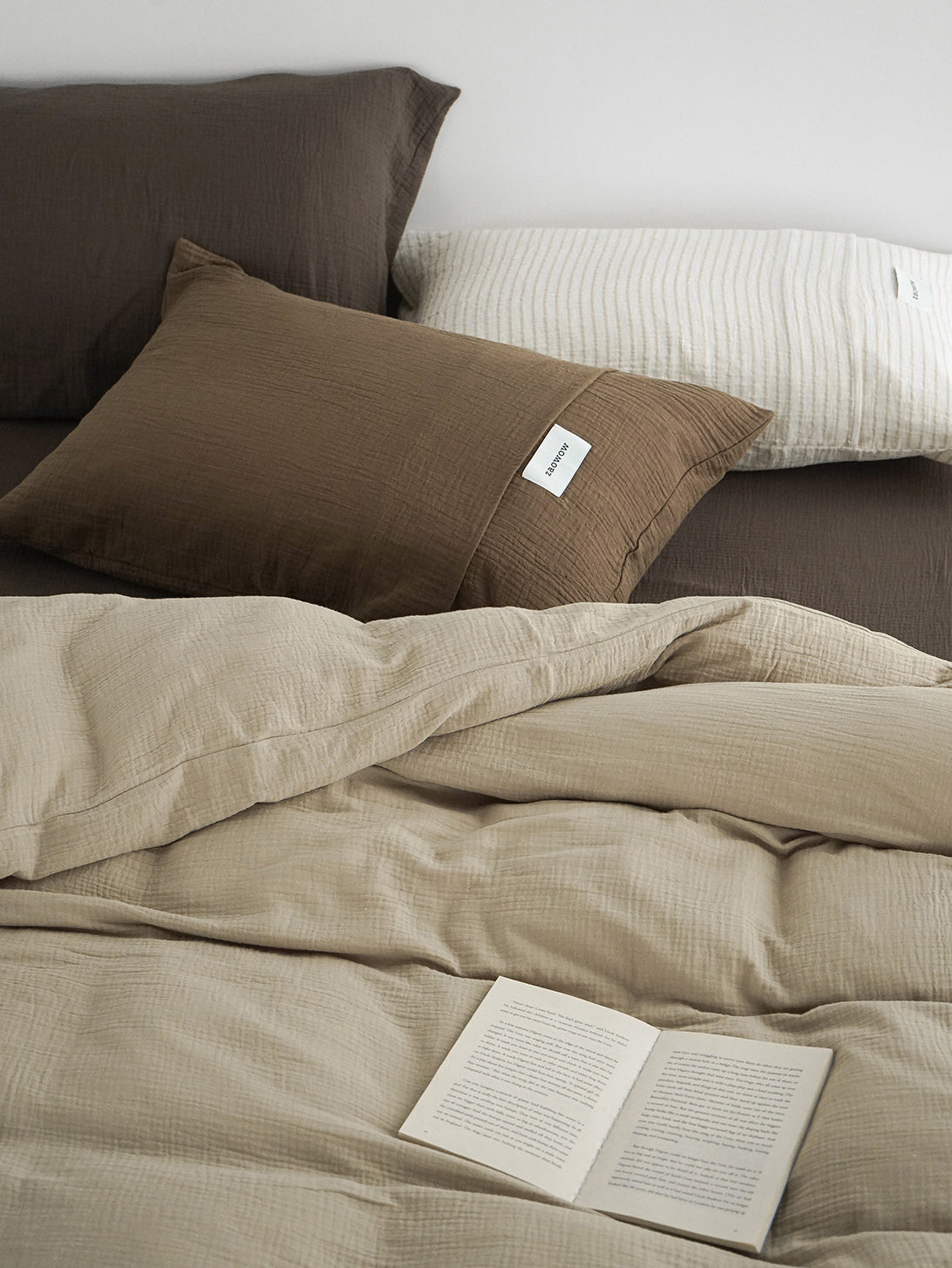 Brown Colorblock Double Gauze Bedding Set