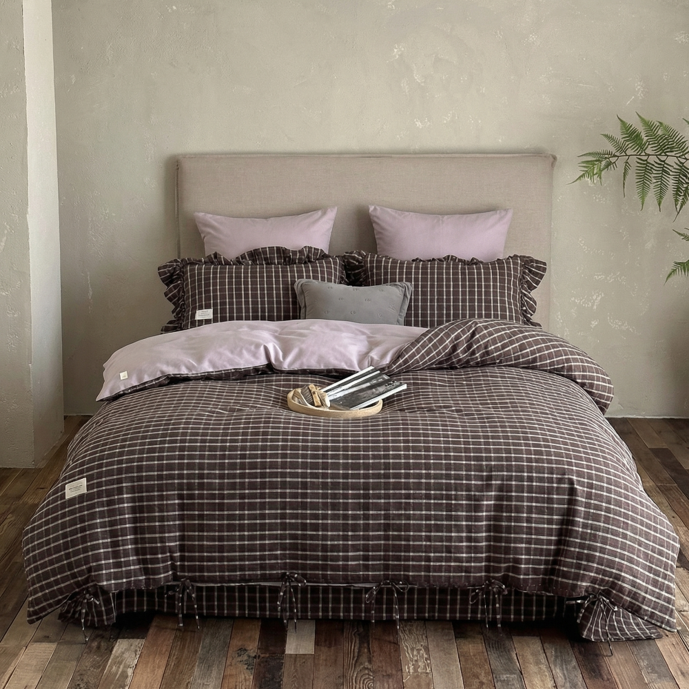 Mirabelle Jacquard Gingham Bedding Set / Purple Brown