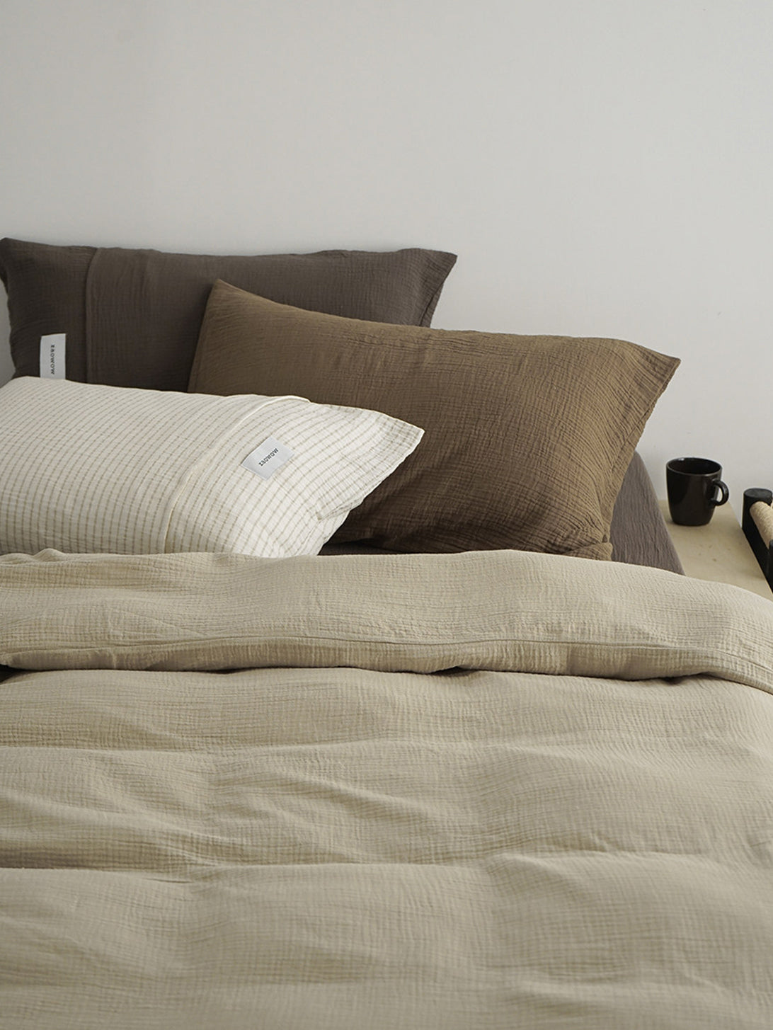 Brown Colorblock Double Gauze Bedding Set