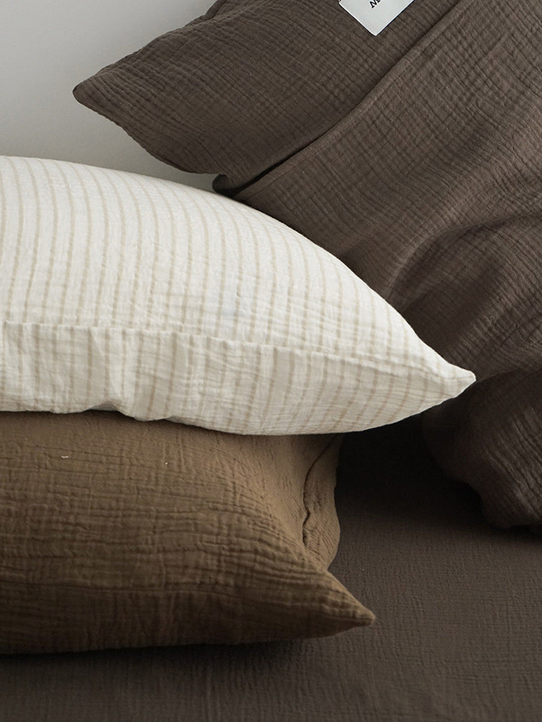 Brown Colorblock Double Gauze Bedding Set