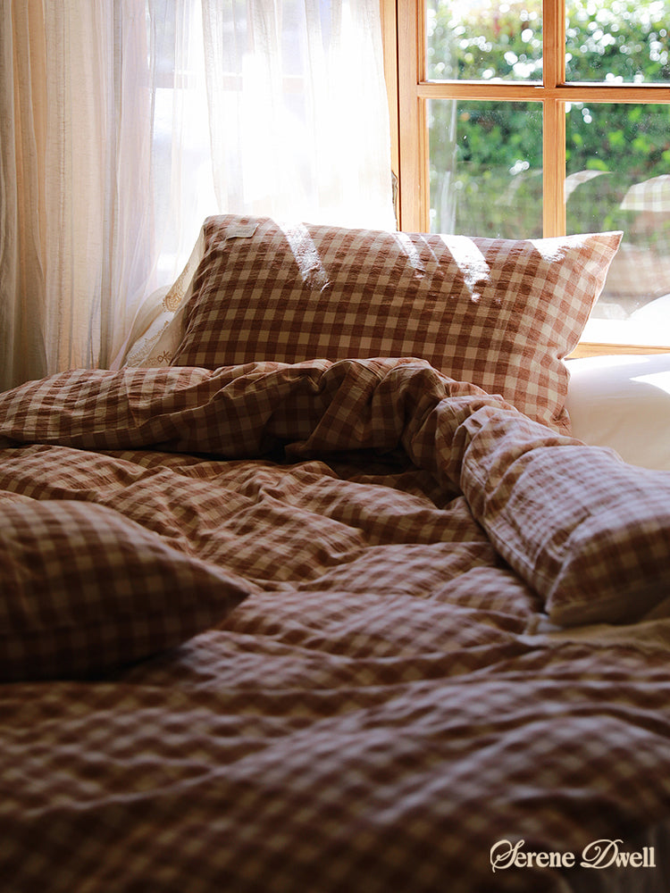 Marie Gingham Lace Ruffle Bedding Set
