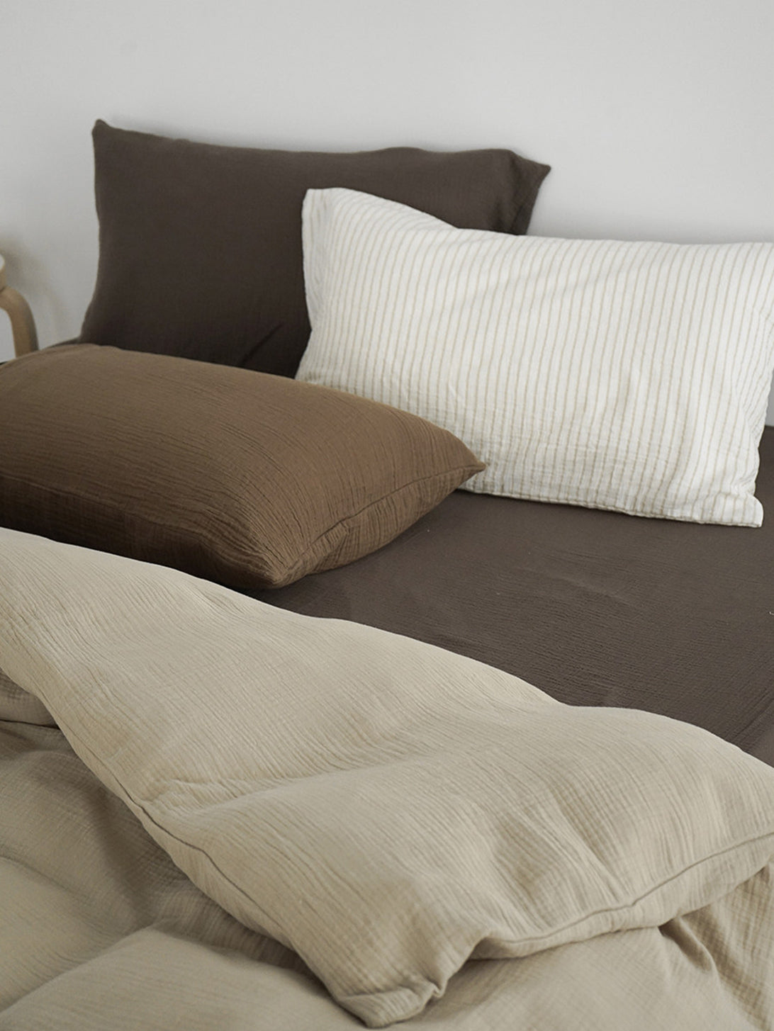 Brown Colorblock Double Gauze Bedding Set