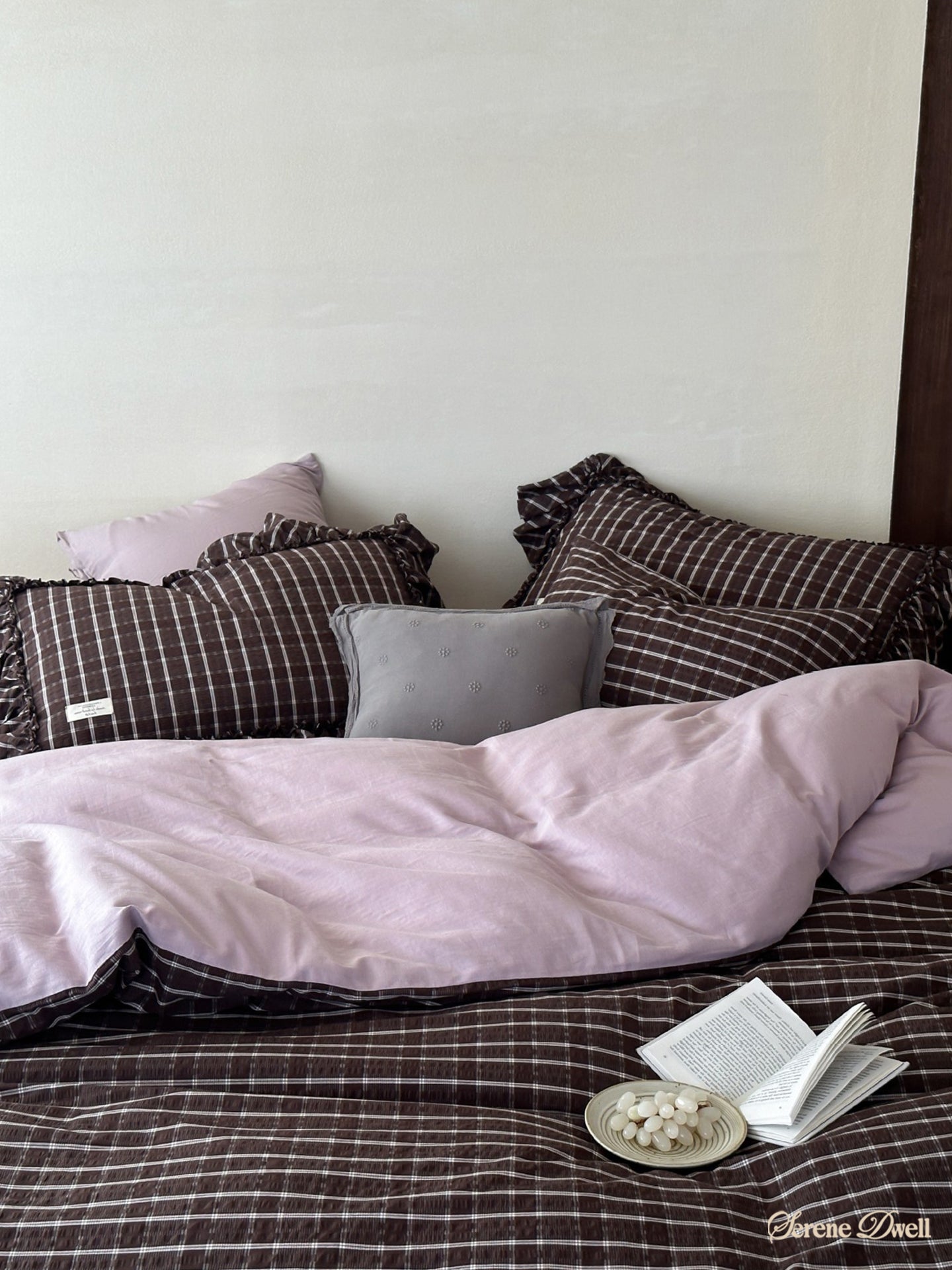 Mirabelle Jacquard Gingham Bedding Set / Purple Brown