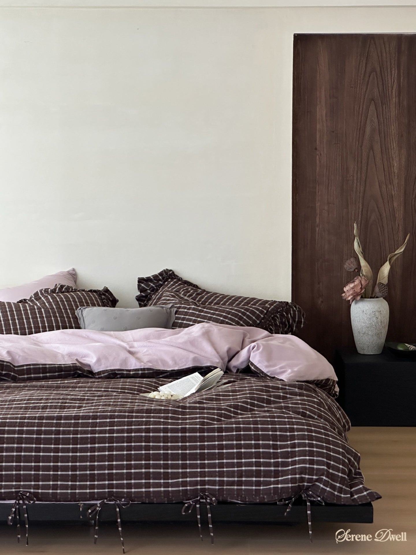 Mirabelle Jacquard Gingham Bedding Set / Purple Brown