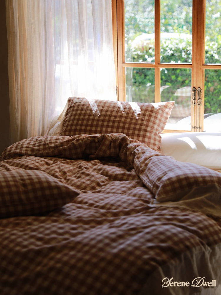 Marie Gingham Lace Ruffle Bedding Set