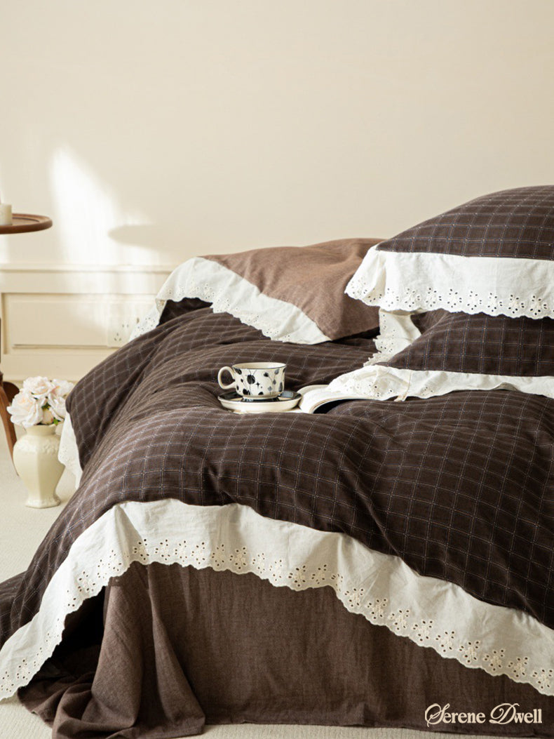 Felicity Gingham Lace Ruffle Bedding Set